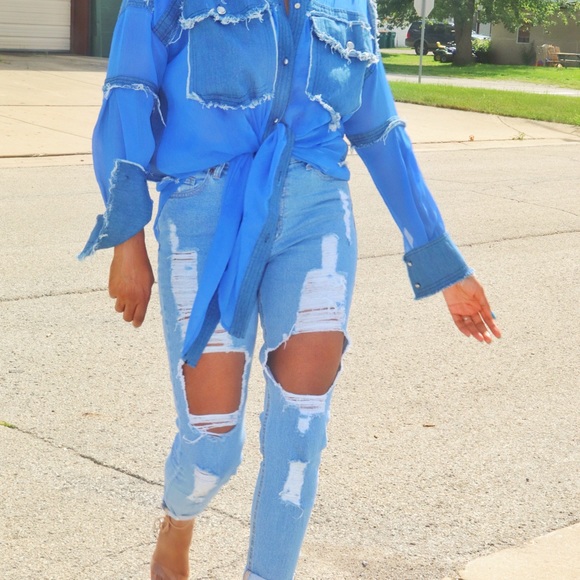 Denim oversized tailored shirt - Picture 6 of 6